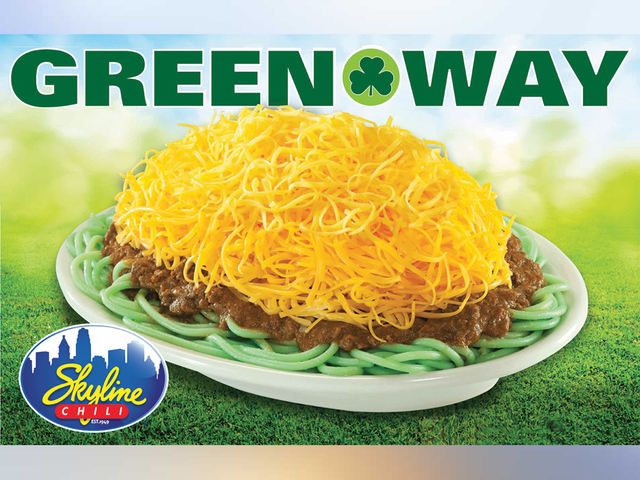 skyline chili is turning its noodles green this weekend for st